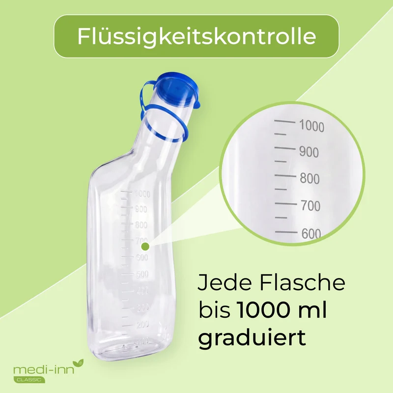 Medi-Inn Urinflasche PC 1000 ml, für Männer, glasklar, mit Betthalter
