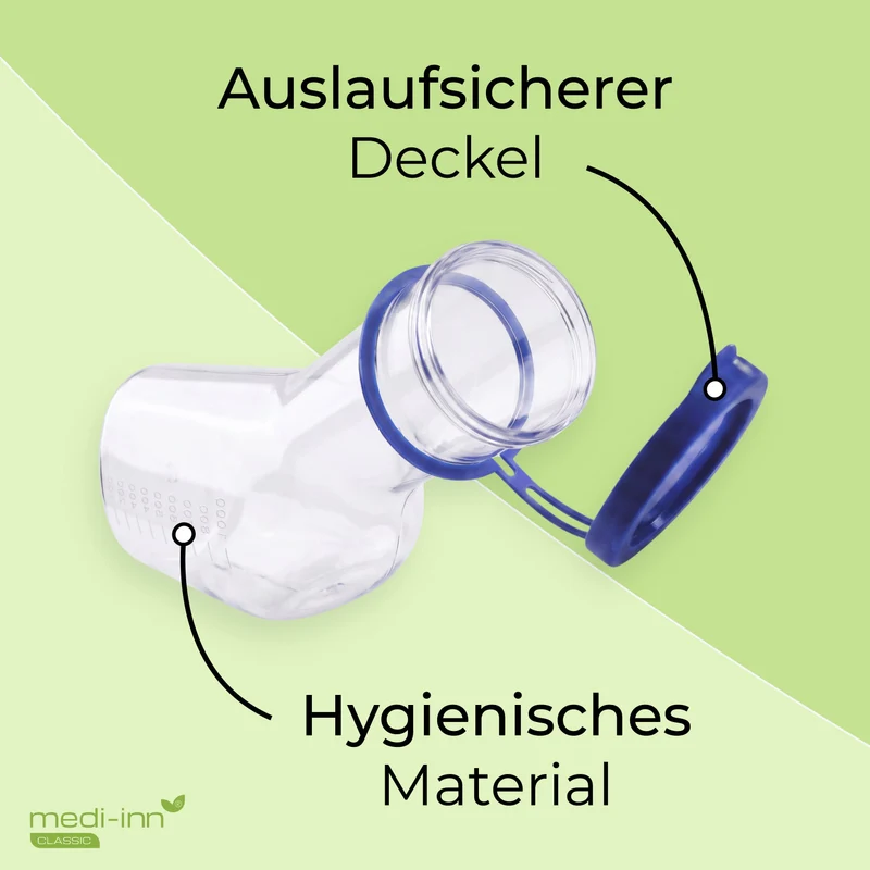 Medi-Inn Urinflasche PC 1000 ml, für Männer, glasklar, mit Betthalter und Reinigungsbürste