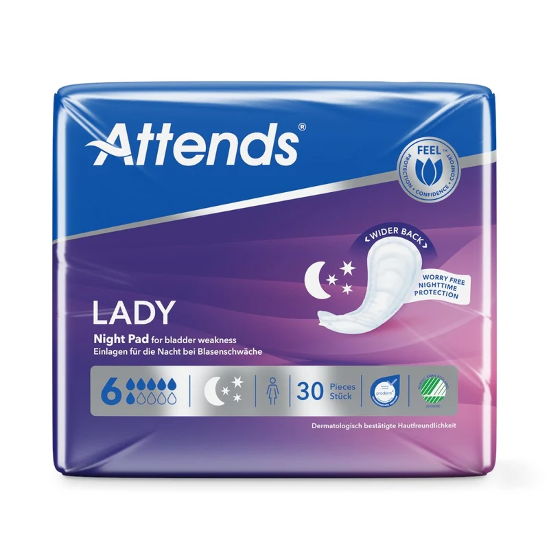 Attends Lady Night Pad 6 Einlagen für die Nacht, 30 Stück