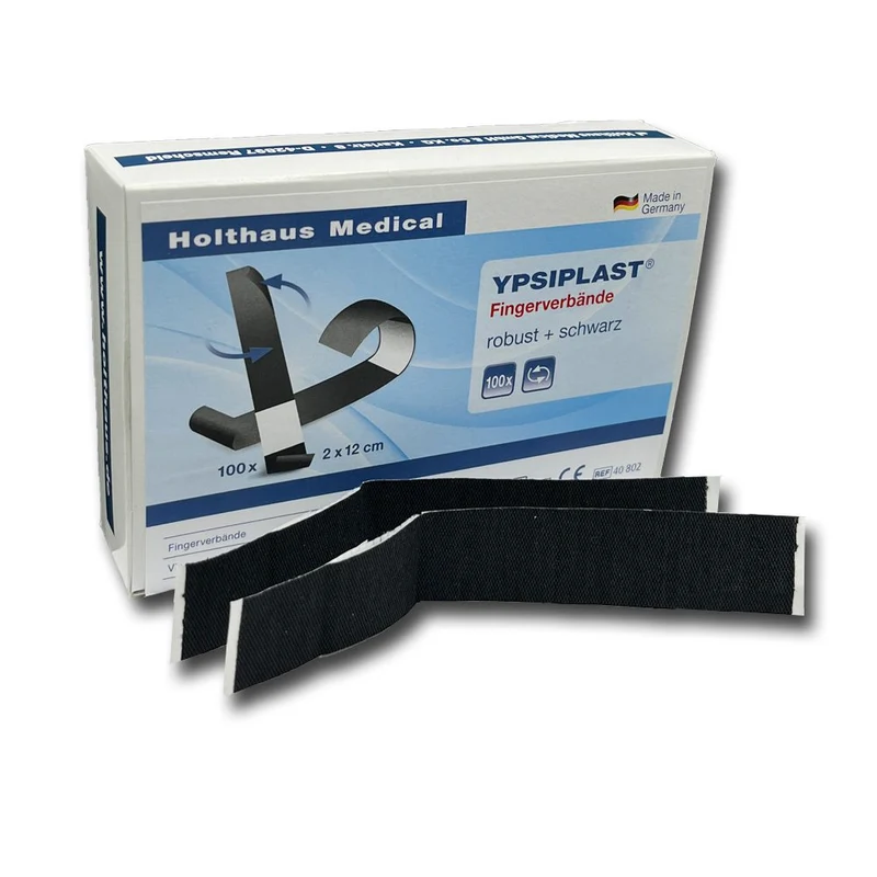 Holthaus Ypsiplast Fingerverbände 2 x 12 cm, schwarz, robust, elastisch (100 Stück)