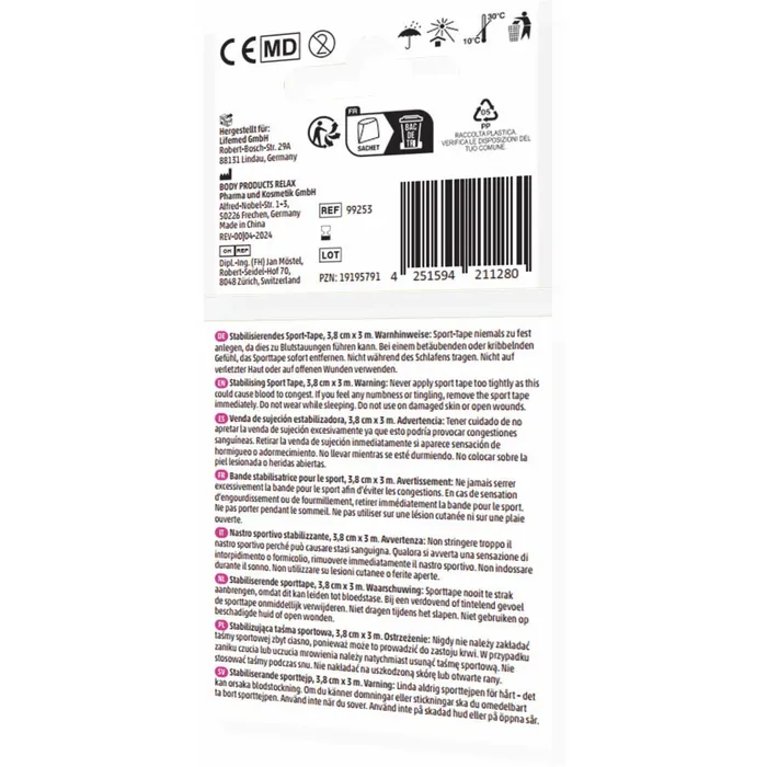 Lifemed Stabilisierendes Sport-Tape, 3 m x 3,8 cm, farbig sortiert