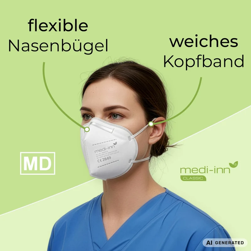 Medi-Inn Atemschutzmasken FFP2 NR, Typ IIR, 3-lagig, weiß