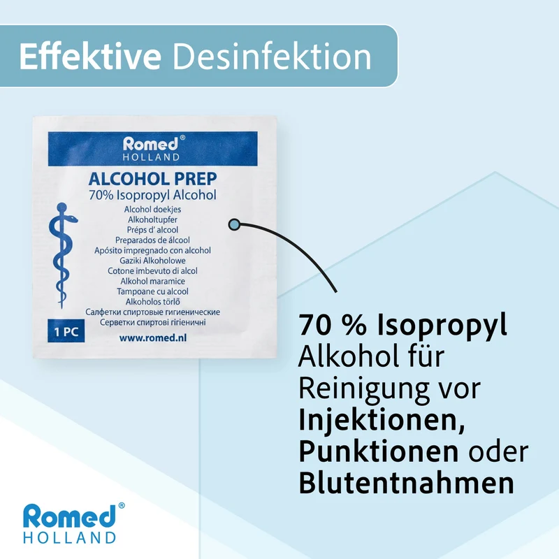 Romed Alkoholtupfer 65 x 30 mm, 2-lagig, Spar-Set 2 x 100 Stück, hygienisch eingesiegelt