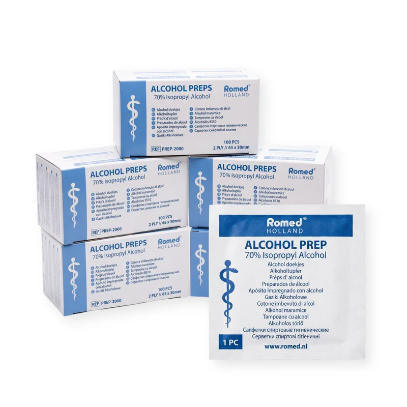Romed Alkoholtupfer 65 x 30 mm, 2-lagig, Spar-Set 5 x 100 Stück, hygienisch eingesiegelt