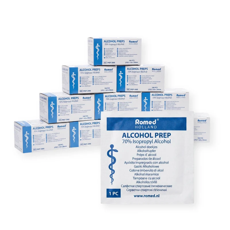 Romed Alkoholtupfer 65 x 30 mm, 2-lagig, Spar-Set 5 x 100 Stück, hygienisch eingesiegelt