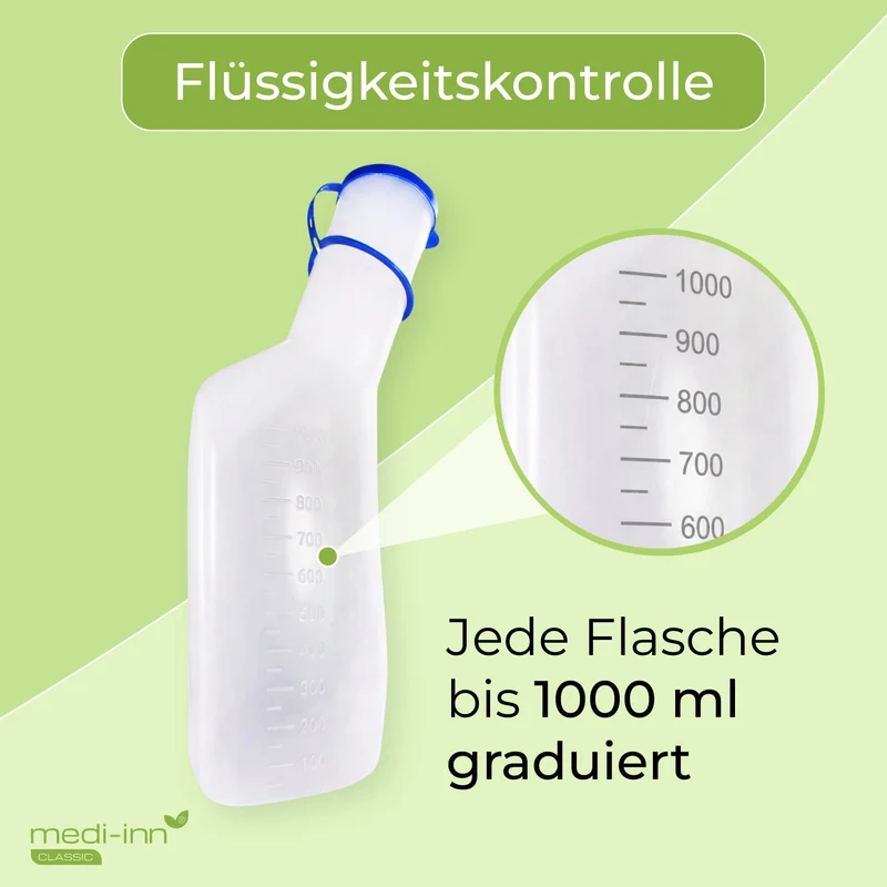 Medi-Inn Urinflasche PP 1000 ml, für Männer, milchig, mit Betthalter und Reinigungsbürste