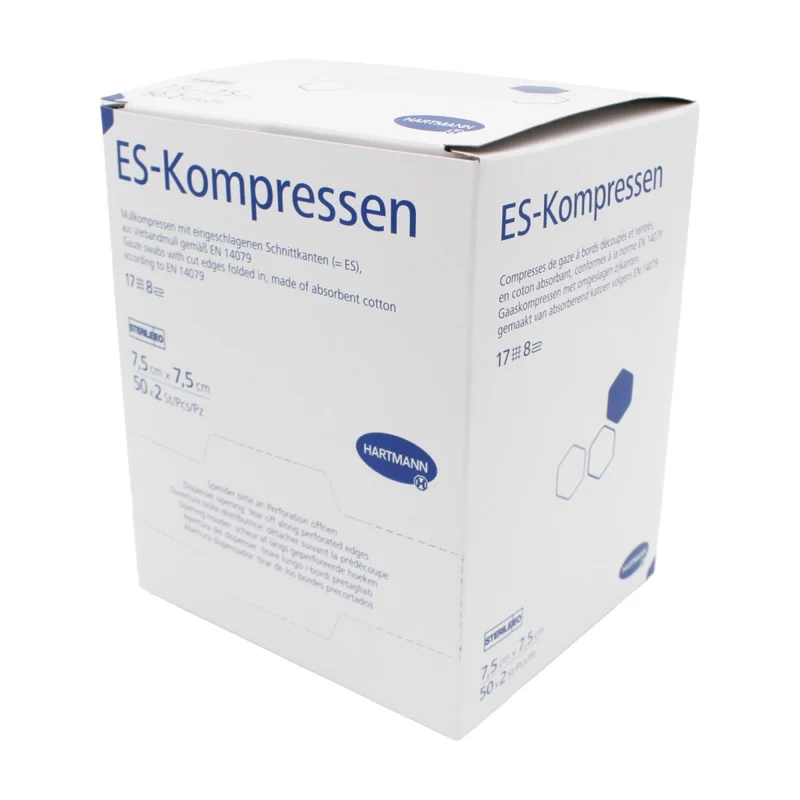 Hartmann ES Mullkompressen steril 7,5 x 7,5 cm, 17-fädig, 8-fach
