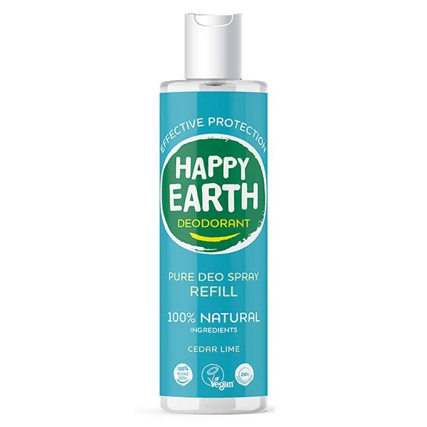 Happy Earth Pure deodorant spray ceder lime refill 300 Milliliter