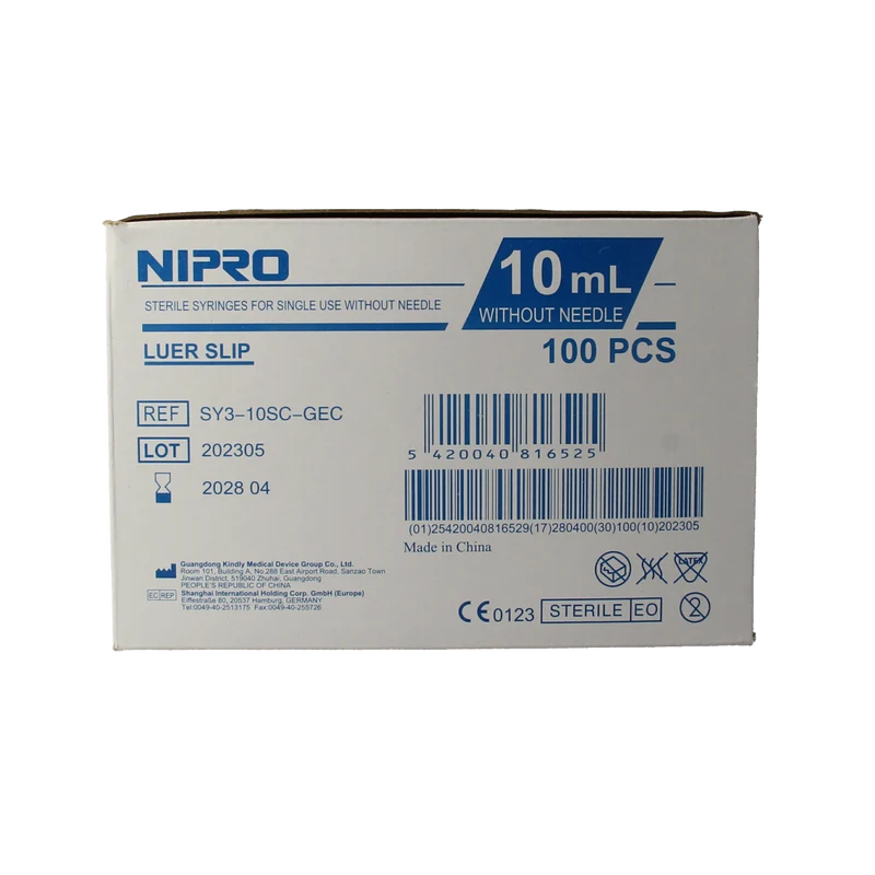 Nipro Injectiespuit luer 10ml 3-delig 100.00 Stuks