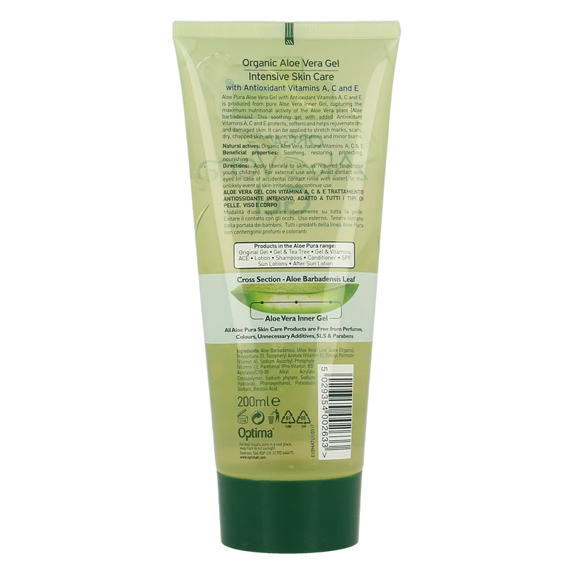 Optima Aloe pura aloe vera gel organic vitamine A C E 200.00 Milliliter