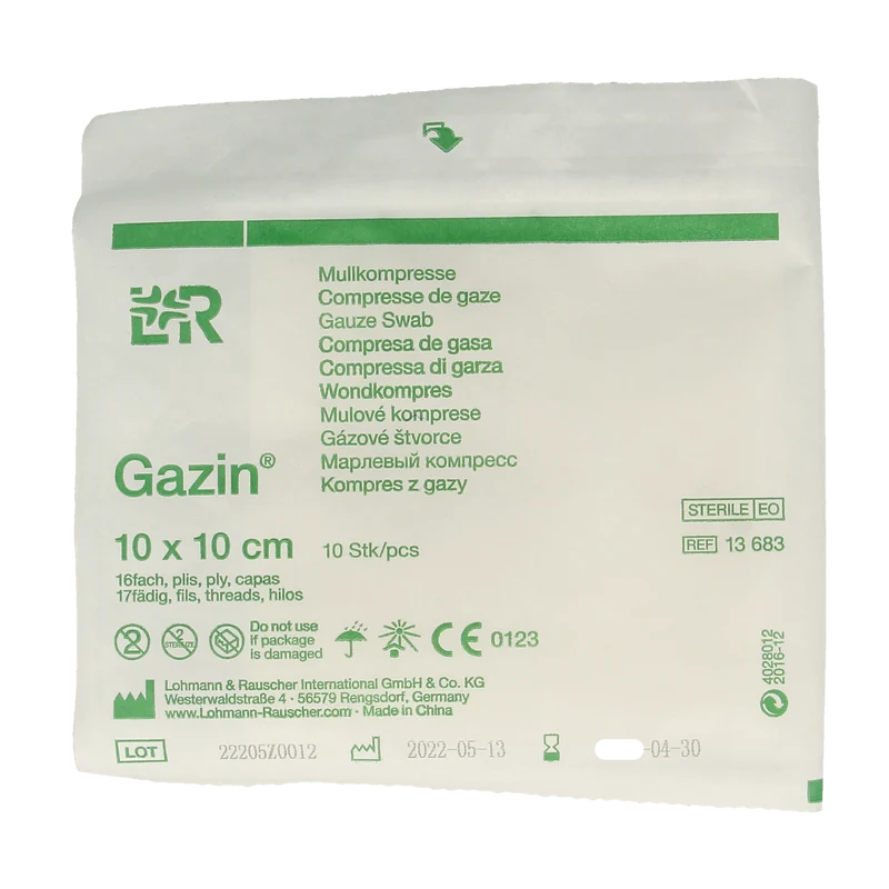 Gazin Gaaskompressen 10 x 10cm steriel 10.00 Stuks