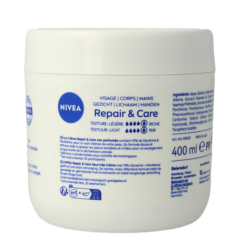 Nivea Repair & care bodycreme fragrance free sensitive 400.00 Milliliter