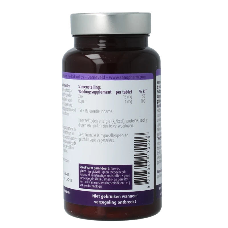 SanoPharm Zink 15mg & koper 1mg 60.00 Tabletten