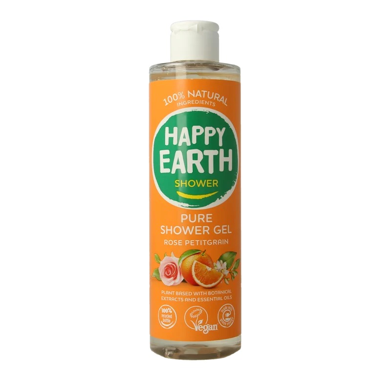 Happy Earth Pure showergel rose petitgrain 300.00 Milliliter
