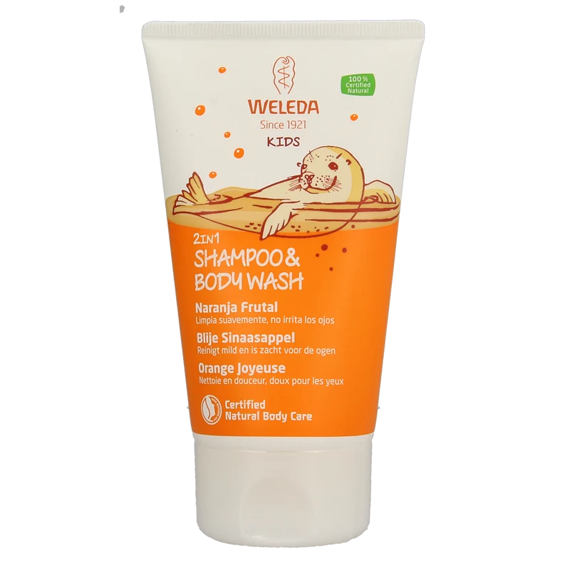 Weleda Kids 2-in-1 shampoo & bodywash blije sinaasappel 150.00 Milliliter