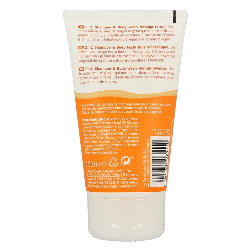 Weleda Kids 2-in-1 shampoo & bodywash blije sinaasappel 150.00 Milliliter