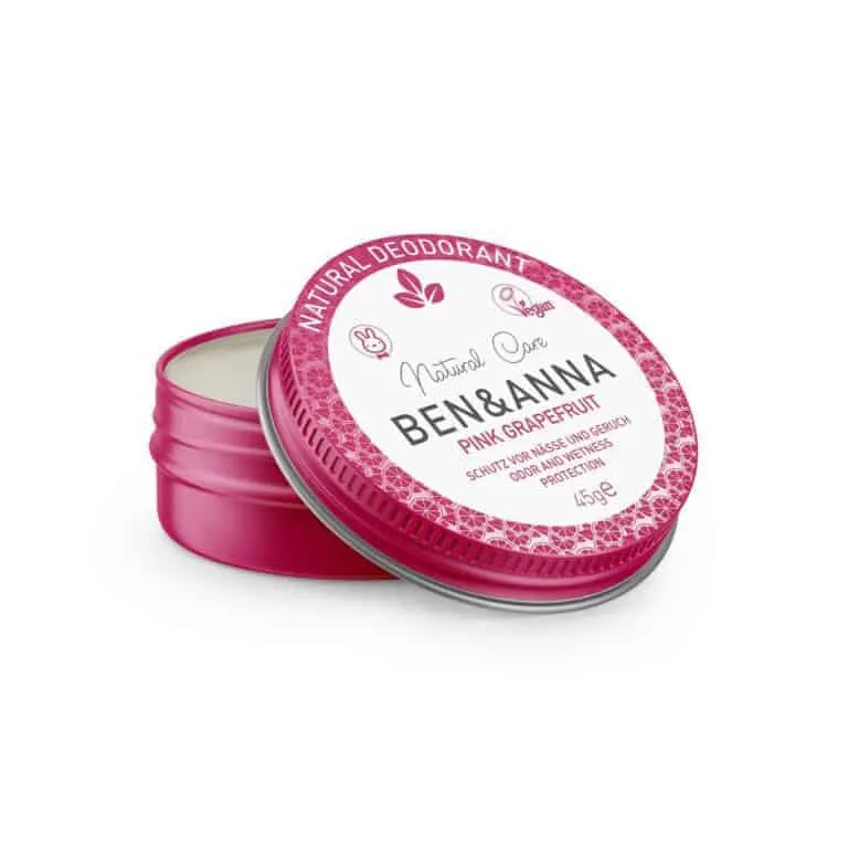 Ben & Anna Natural deodorant creme pink grapefruit blikje 45.00 Gram