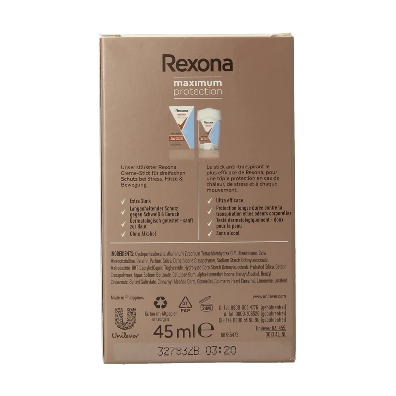 Rexona Deodorant stick woman max prot clean scent 45.00 Milliliter