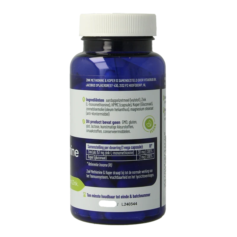 Vitakruid Zink Methionine & Koper Gluconaat 90.00 Vegetarische capsules