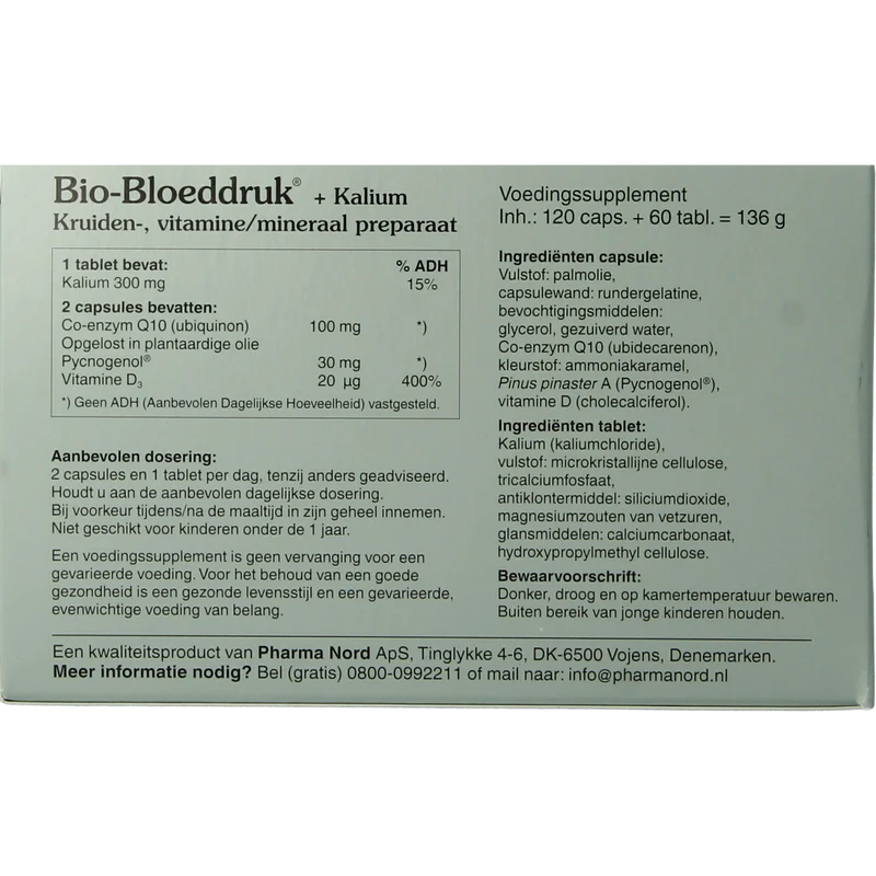 Pharma Nord Bio bloeddruk & kalium 120 caps + 60 tabletten 180.00 Stuks