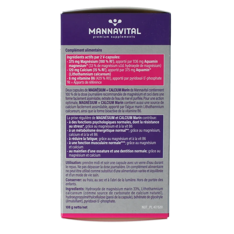 Mannavital Mariene magnesium + calcium platinum 120 Vegetarische capsules