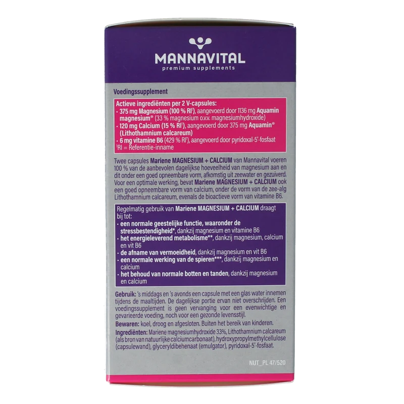 Mannavital Mariene magnesium + calcium platinum 120 Vegetarische capsules