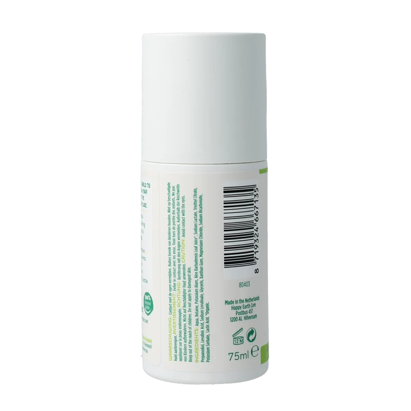 Happy Earth Pure deodorant roll-on unscented 75.00 Milliliter