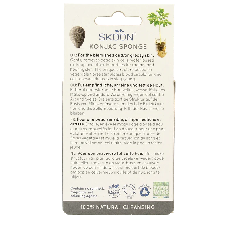 Skoon Konjac spons bamboo charcoal bio 1.00 Stuks