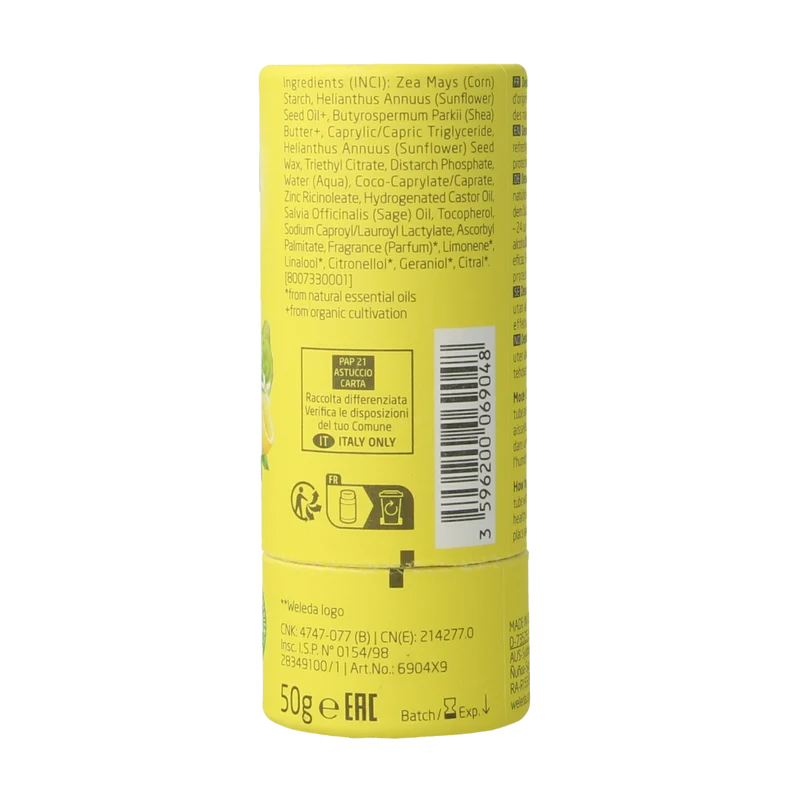 Weleda Deodorant stick citrus + bergamot 24U 50.00 Gram