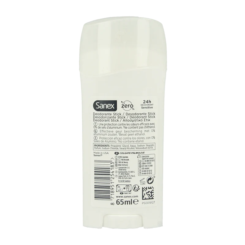 Sanex Deodorant stick zero % sensitive 65.00 Milliliter